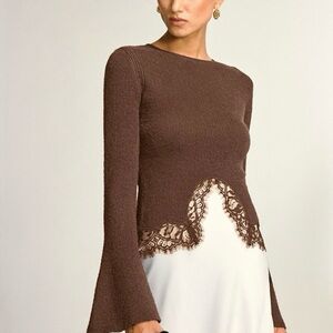 Commense Brown Lace Detail Sweater